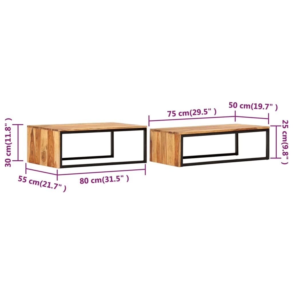 2 pcs Solid Sheesham Wood Nesting Tables U91860