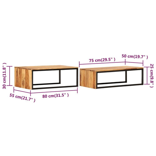 2 pcs Solid Sheesham Wood Nesting Tables U91860