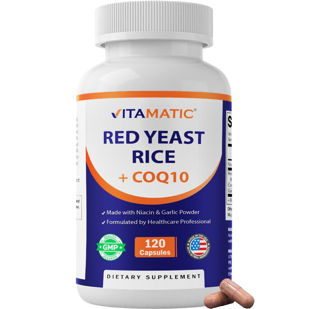 Red Yeast Rice CoQ10 Niacin Garlic 120 Veg Capsules U619