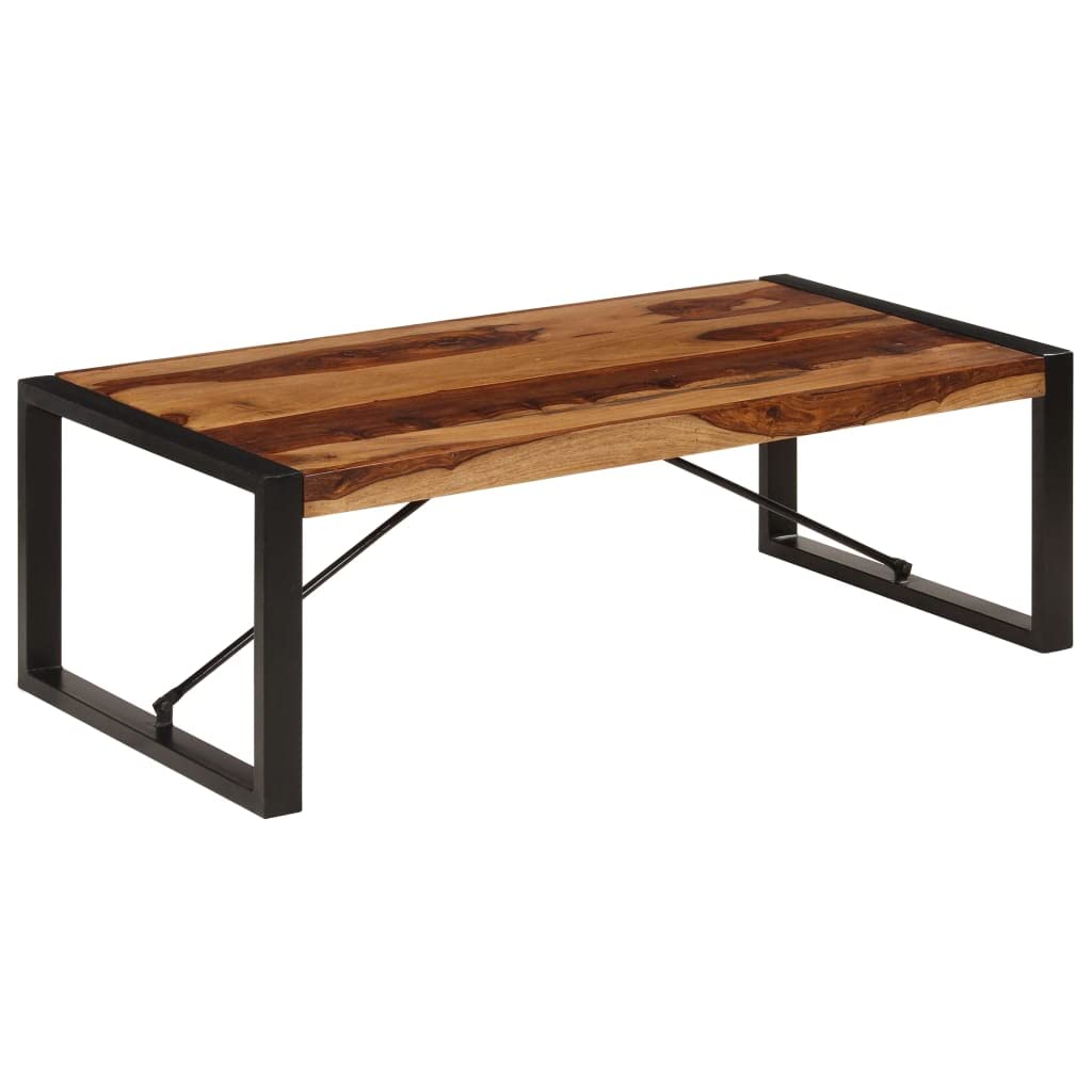 Brown Sheesham Wood Coffee Table with Steel Legs B720083