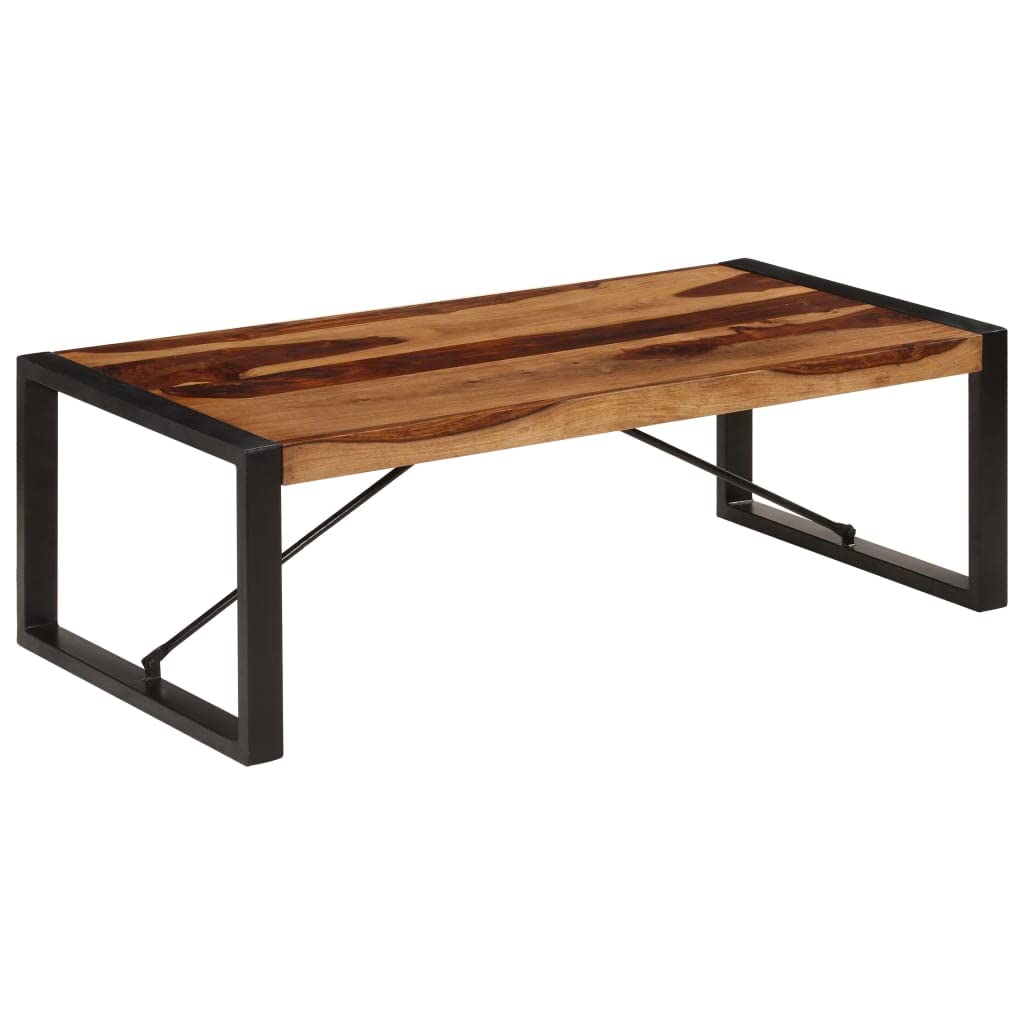 Brown Sheesham Wood Coffee Table with Steel Legs B720083