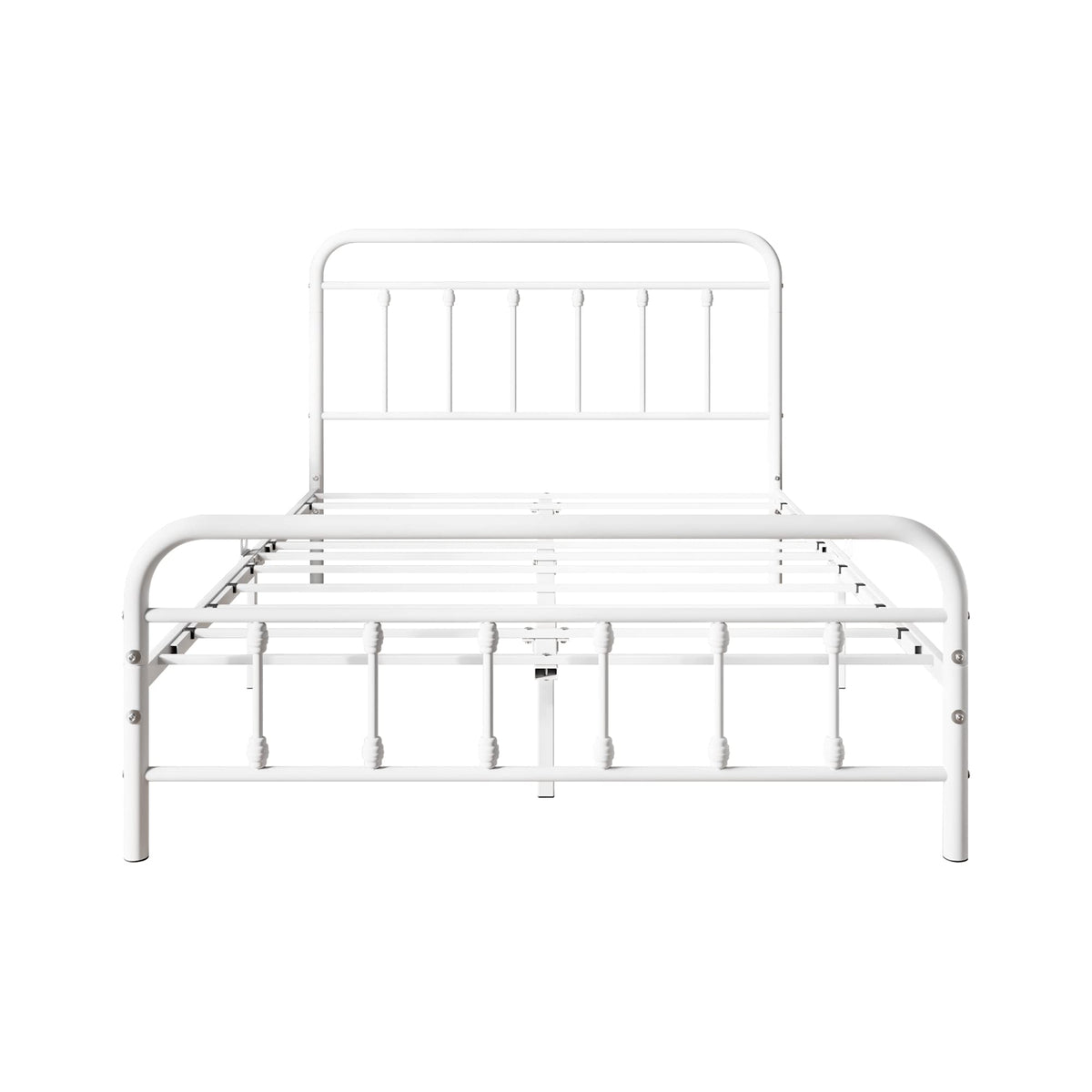 White Full Size Metal Bed Frame with Headboard and Footboard K225