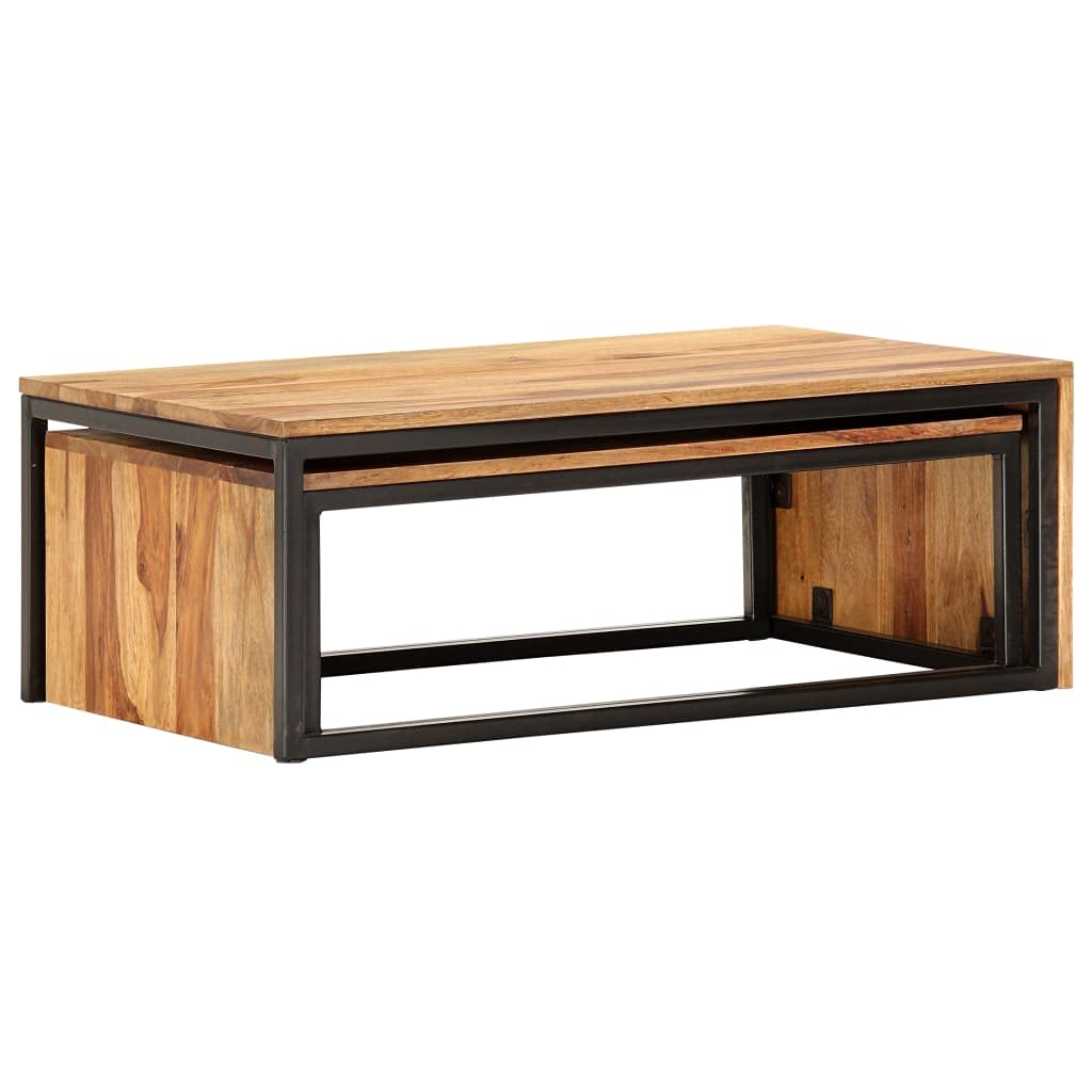 2 pcs Solid Sheesham Wood Nesting Tables U91860