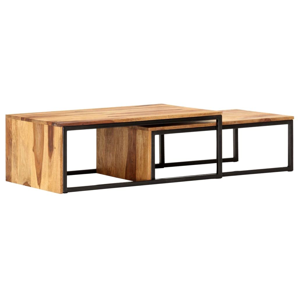 2 pcs Solid Sheesham Wood Nesting Tables U91860