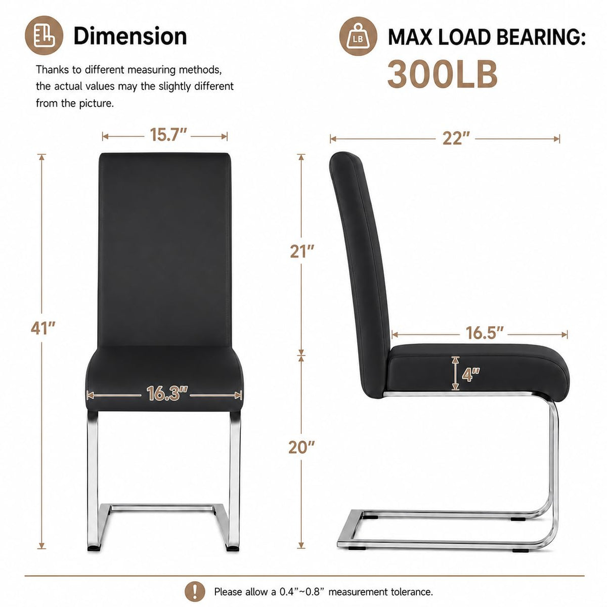 Dining Chairs Set of 2 High Back Black I7191