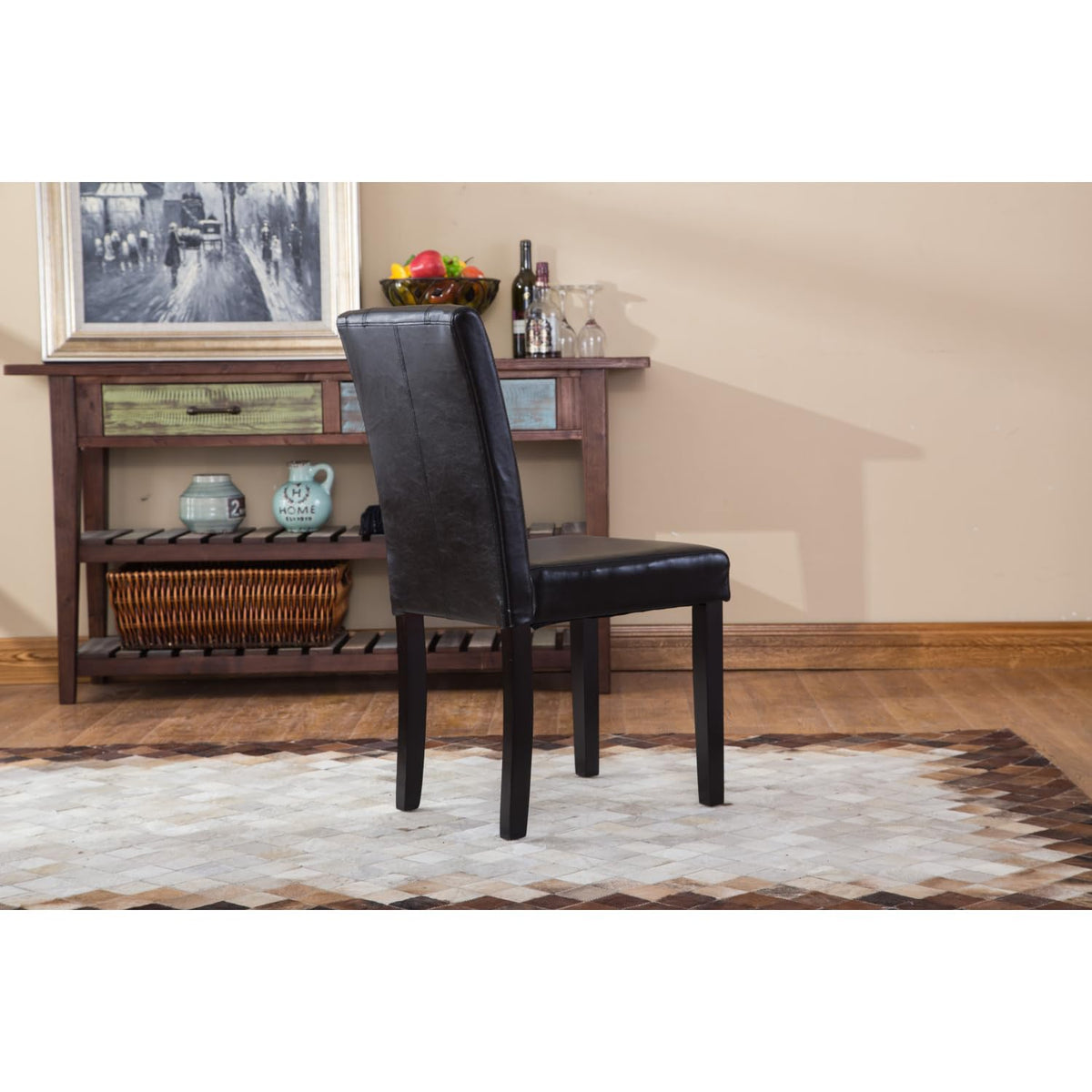 Black Faux Leather Parson Chair Set of 2 V163