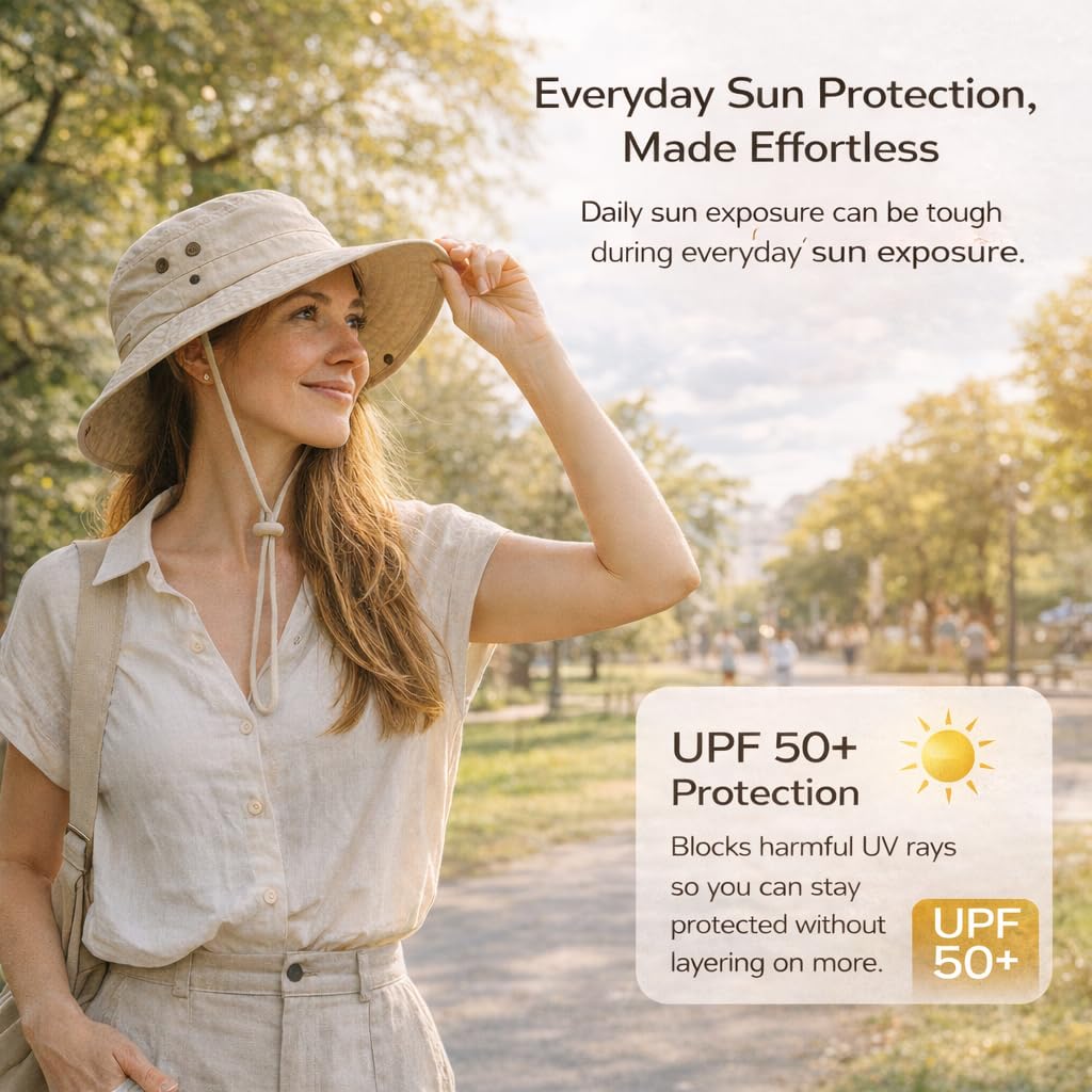 Ponytail Sun Hat Waterproof UPF 50+ Wide Brim I91193