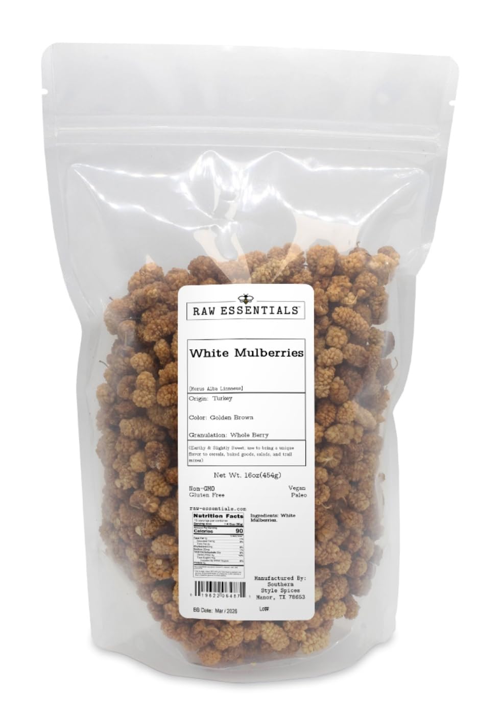 Dried White Mulberries 16 Ounce Bag C9525