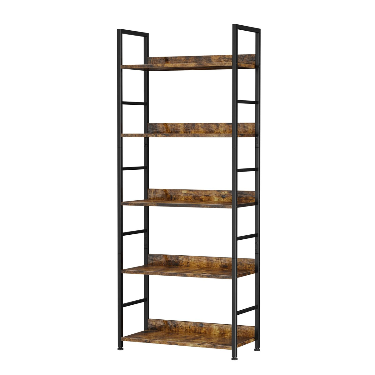 5 Tier Wood and Black Metal Bookshelf O6350