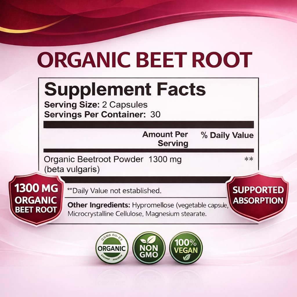 Organic Beet Root Capsules, 1300mg - 60 Capsules Z8556