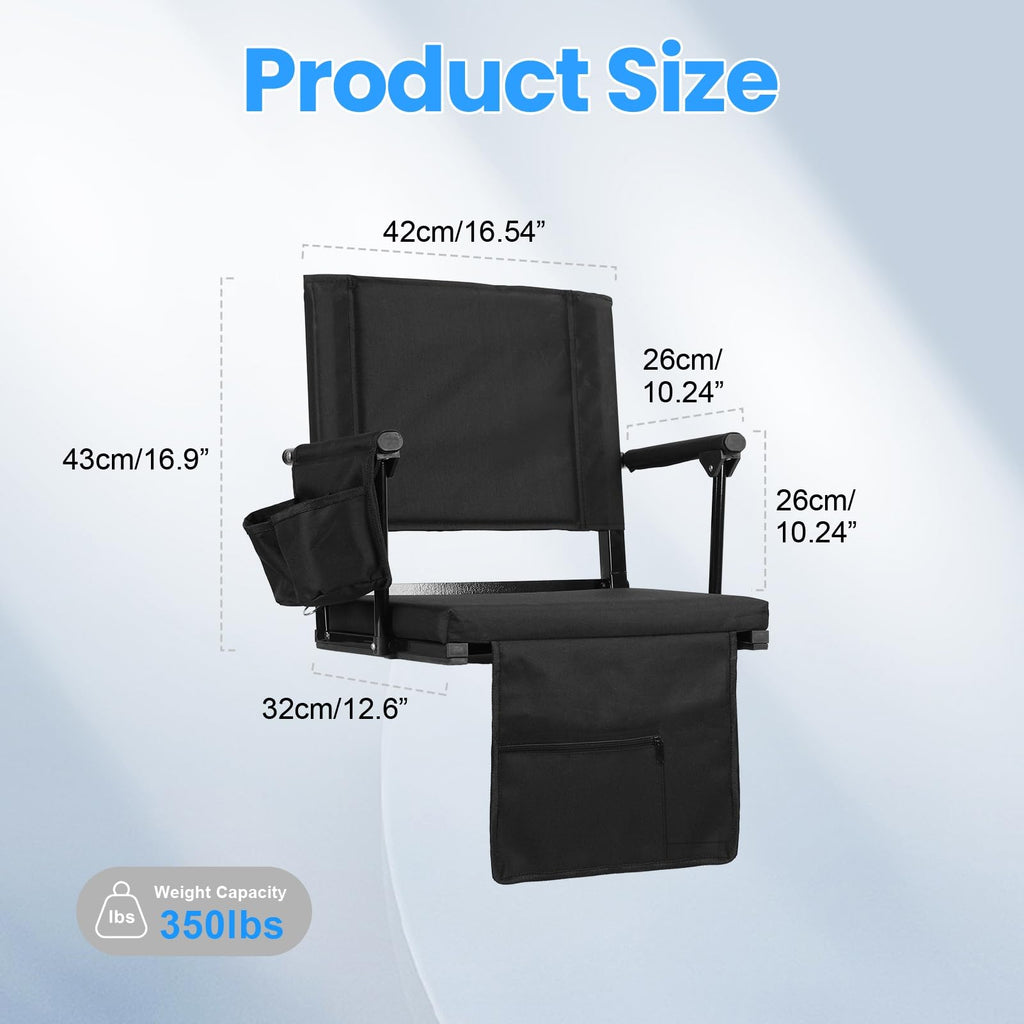2 Pcs Folding Stadium Seats with Back Support & Cushion S6926