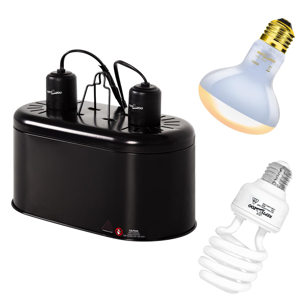 Dual Reptile Light Fixture & 100W Basking Spot Light with 26W UVA UVB Bulb Combo Pack B309447