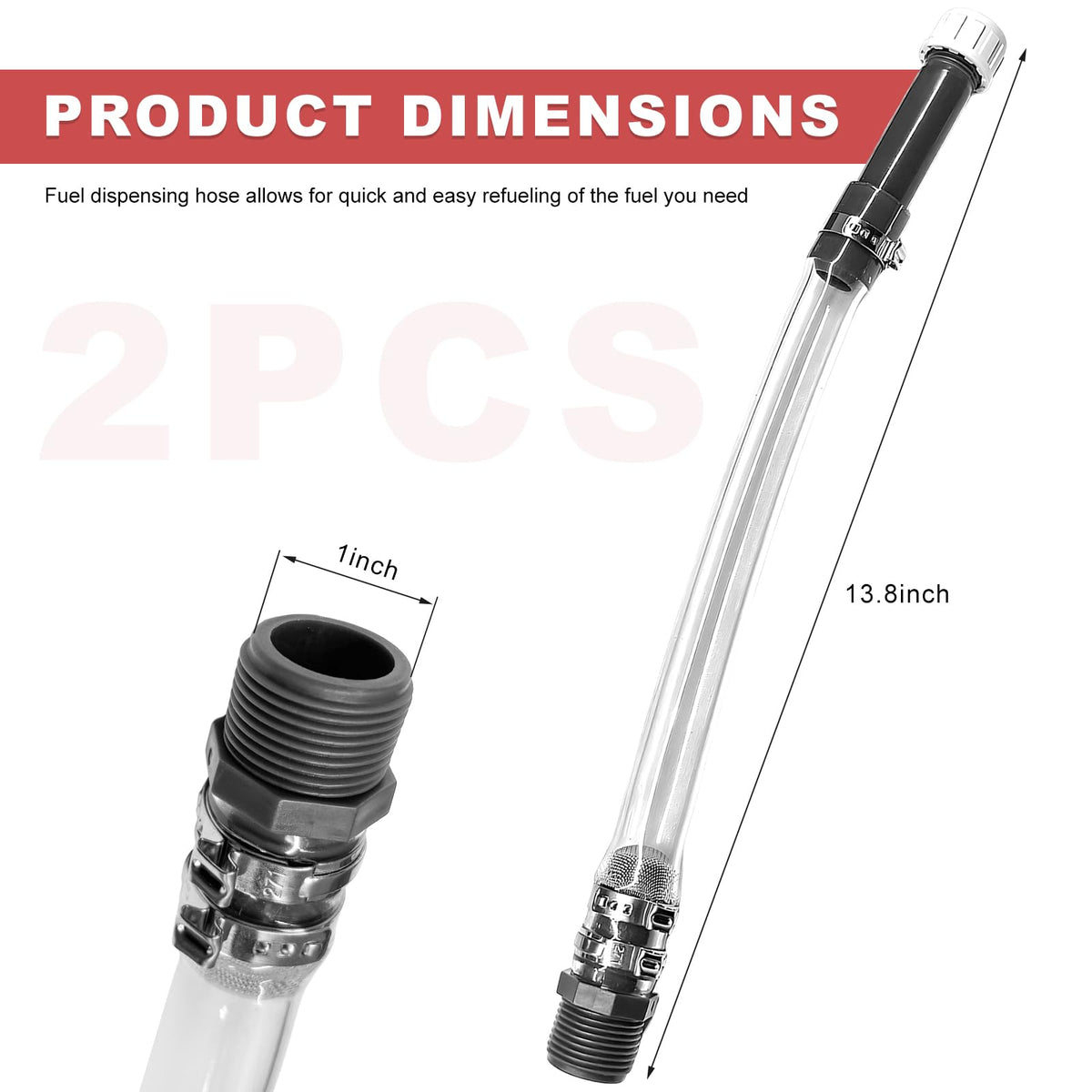2PCS Clear Fuel Filler Jug Hose Quick Fill Spout P437
