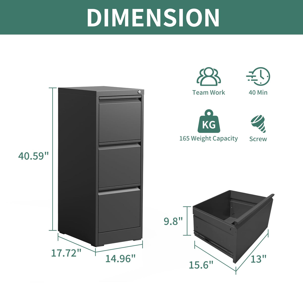 Black 3 Drawer Metal File Cabinet Z87017