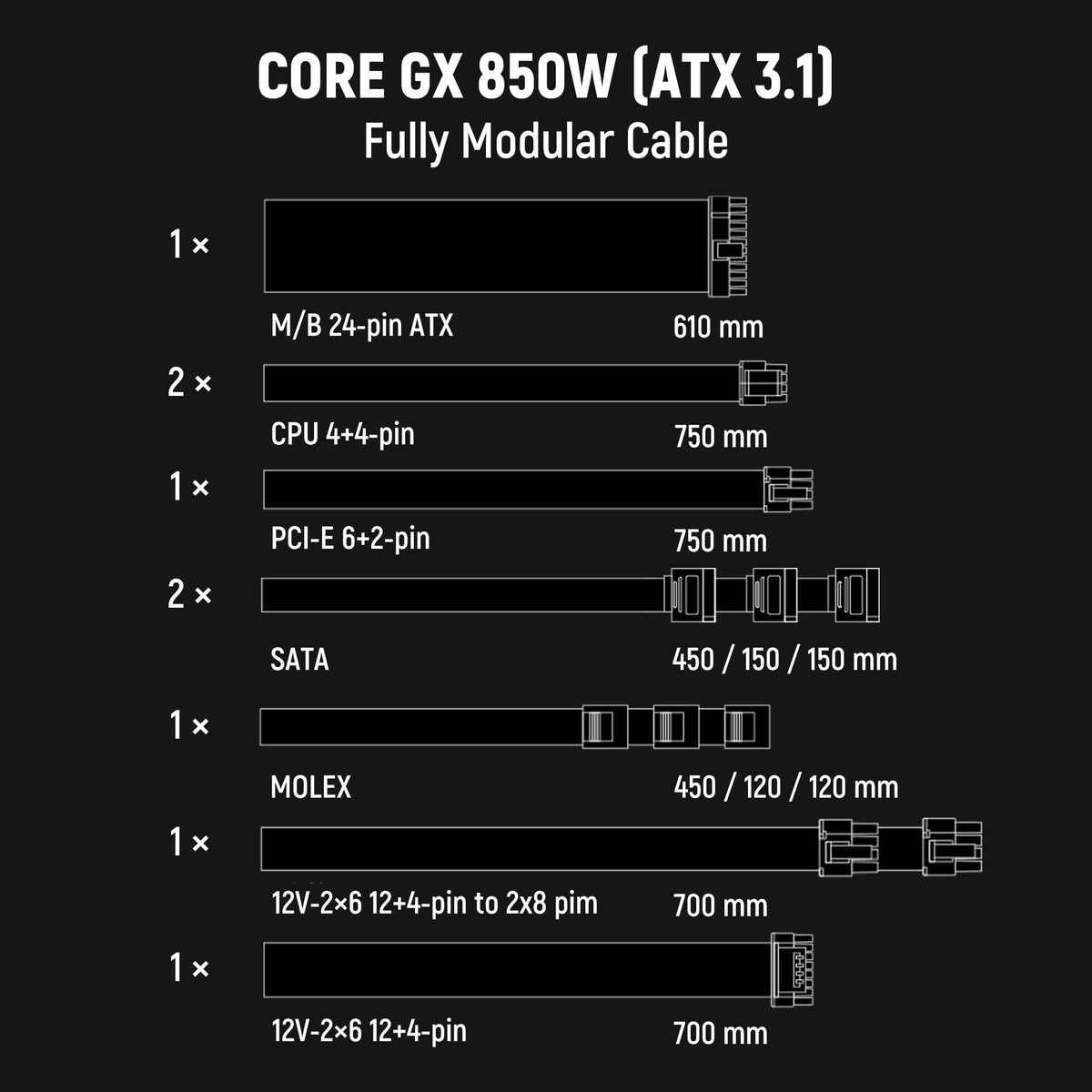 850W ATX 3.1 PCIe 5.1 Power Supply E4668
