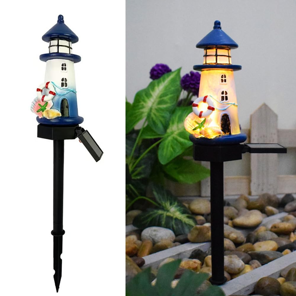 Blue and White Small Lighthouse Resin Floor Lamp E9093