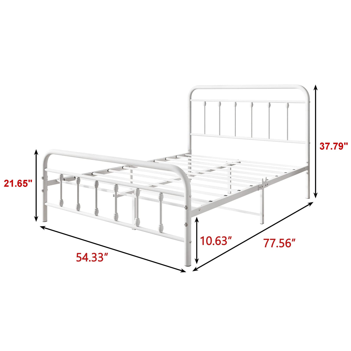 White Full Size Metal Bed Frame with Headboard and Footboard K225