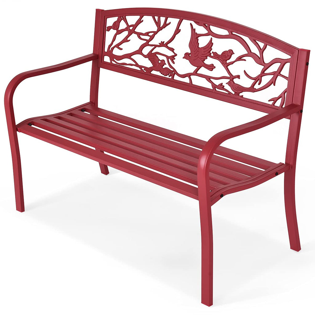 Metal Outdoor Garden Bench with Bird & Twig Back Pattern, Seats 2-3 Persons B6745