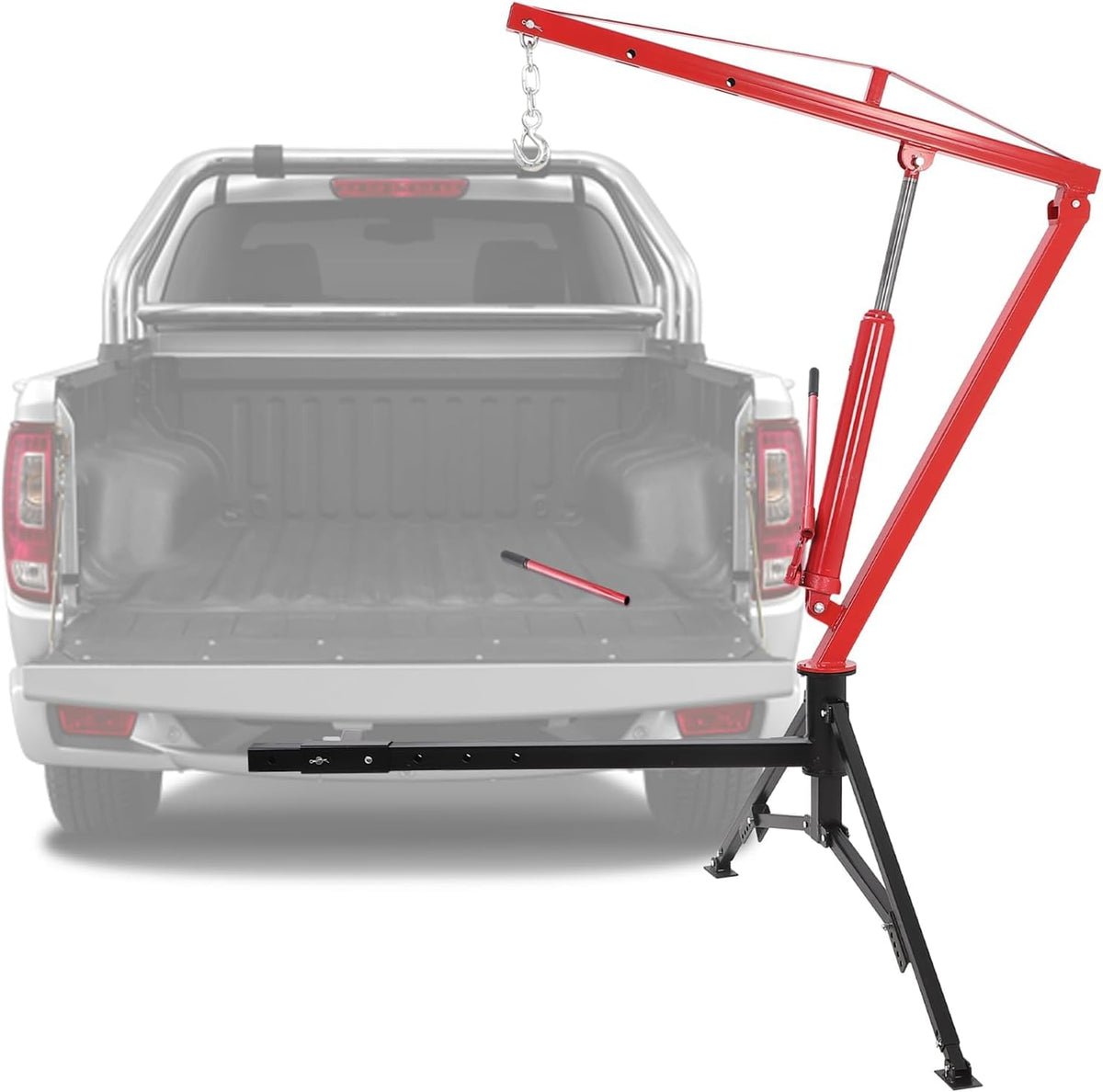 Hydraulic Pickup Truck Crane, 1000 Lbs Capacity, 360° Swivel, Red N2278
