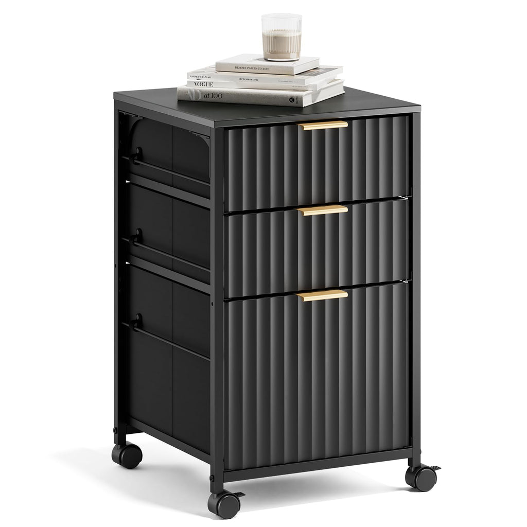 Black 3 Drawer Rolling File Cabinet with Wheels N17820