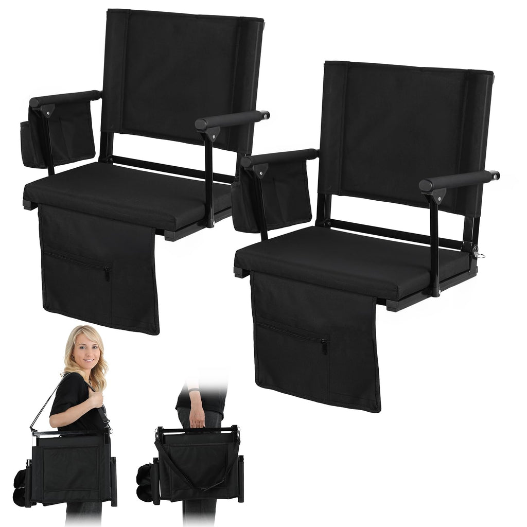 2 Pcs Folding Stadium Seats with Back Support & Cushion S6926