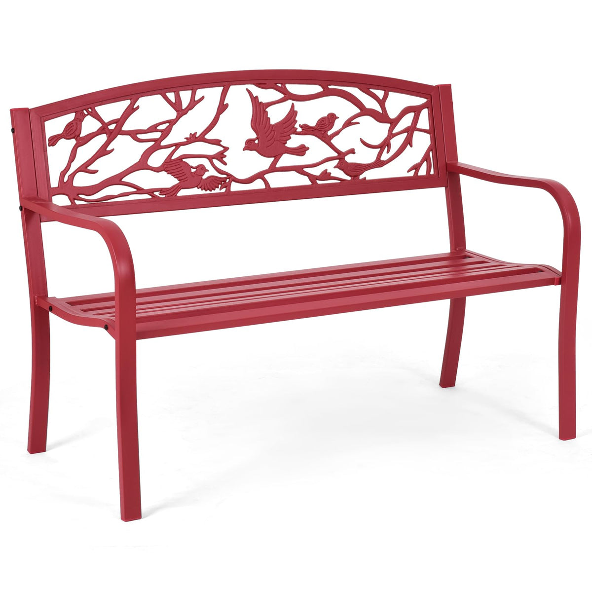 Metal Outdoor Garden Bench with Bird & Twig Back Pattern, Seats 2-3 Persons B6745
