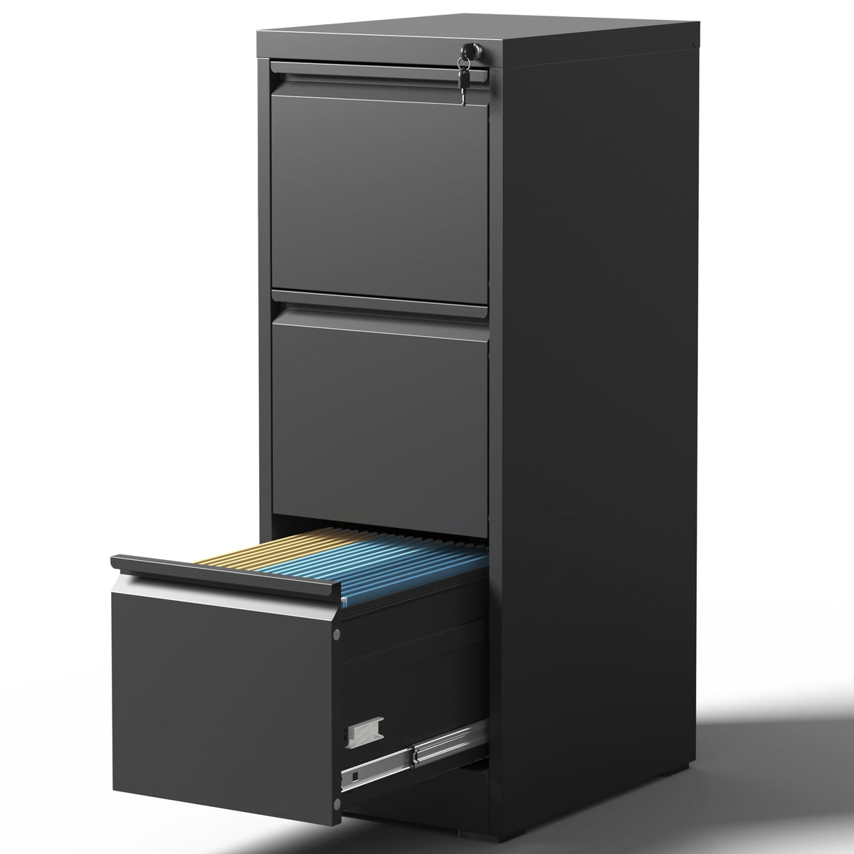 Black 3 Drawer Metal File Cabinet Z87017