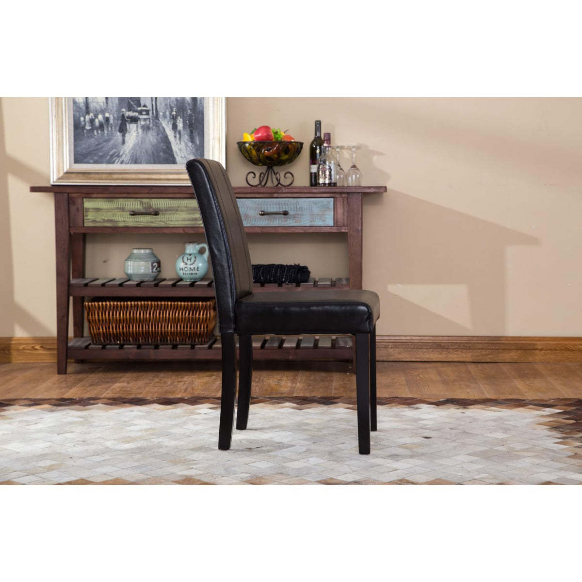 Black Faux Leather Parson Chair Set of 2 V163