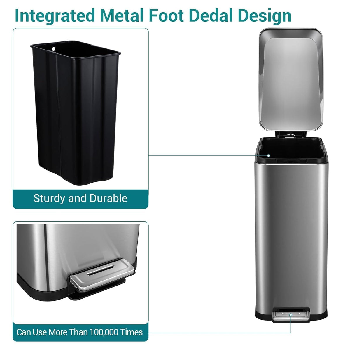 50L Slim Stainless Steel Kitchen Trash Can L19099