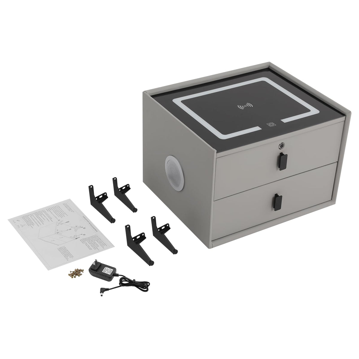Light Grey Smart Nightstand with Wireless Charging C852713