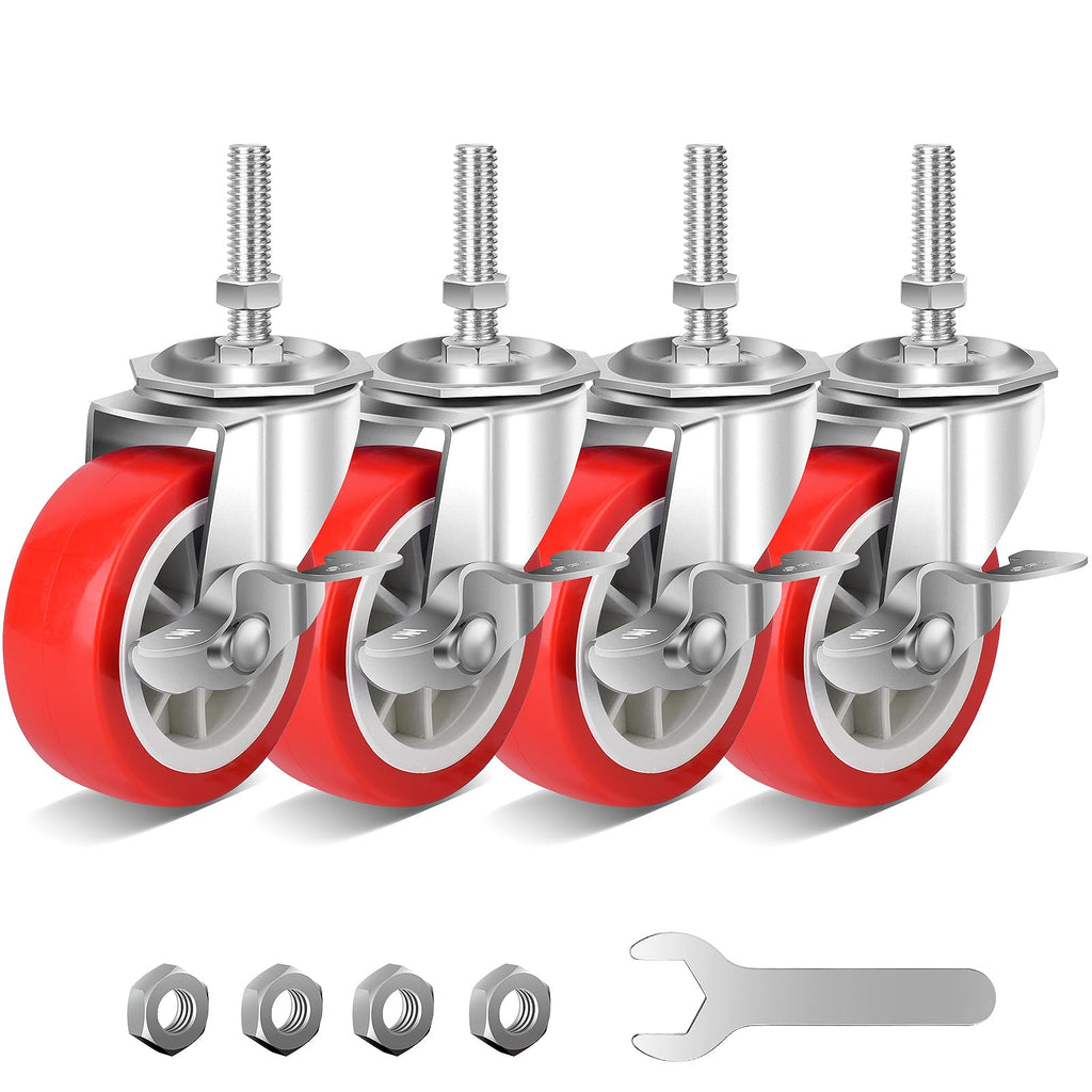 3 Inch Heavy Duty Stem Casters Swivel Wheels with Brake, Set of 4 C35699