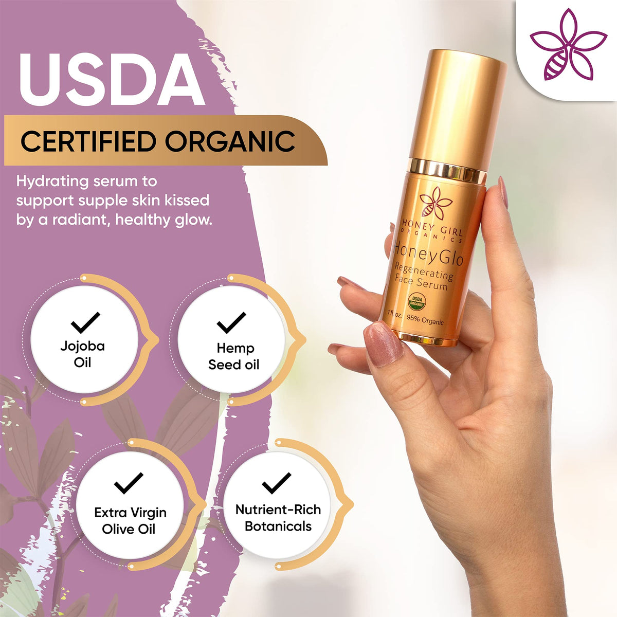 USDA Certified Organic Face Serum with Vitamin C and EVOO 1 oz K1533