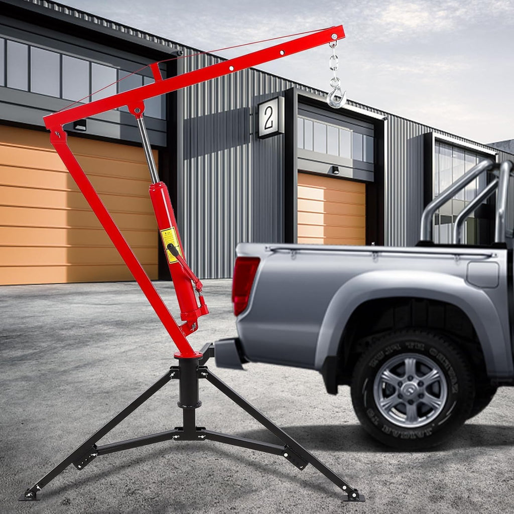 Hydraulic Pickup Truck Crane, 1000 Lbs Capacity, 360° Swivel, Red N2278