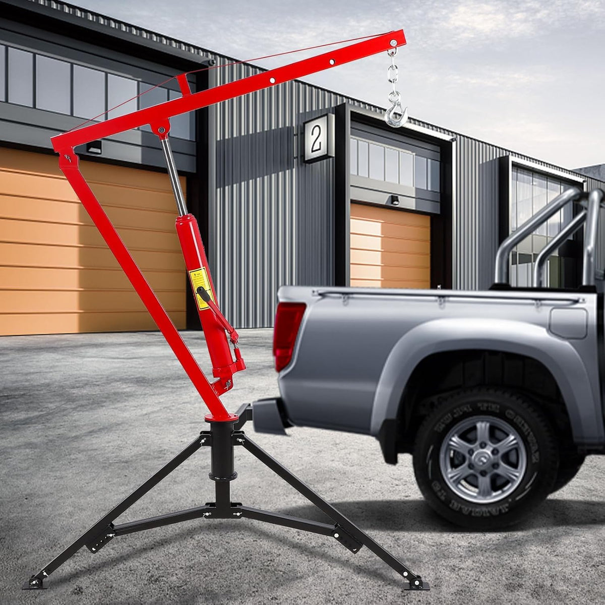 Hydraulic Pickup Truck Crane, 1000 Lbs Capacity, 360° Swivel, Red N2278