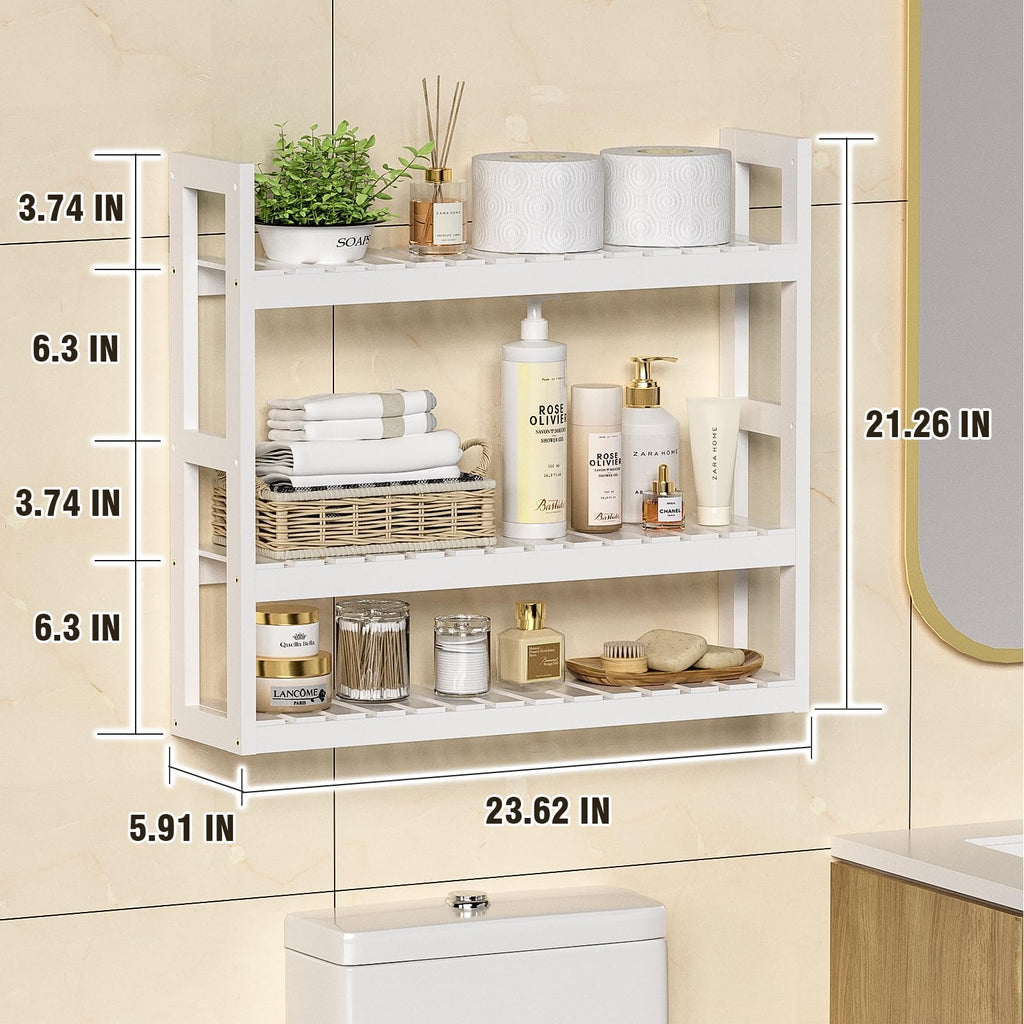 White 3 Tier Bamboo Bathroom Shelves H2843