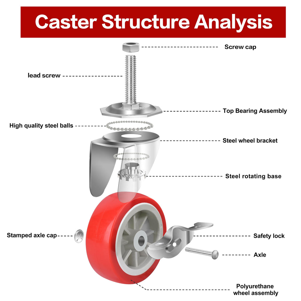 3 Inch Heavy Duty Stem Casters Swivel Wheels with Brake, Set of 4 C35699
