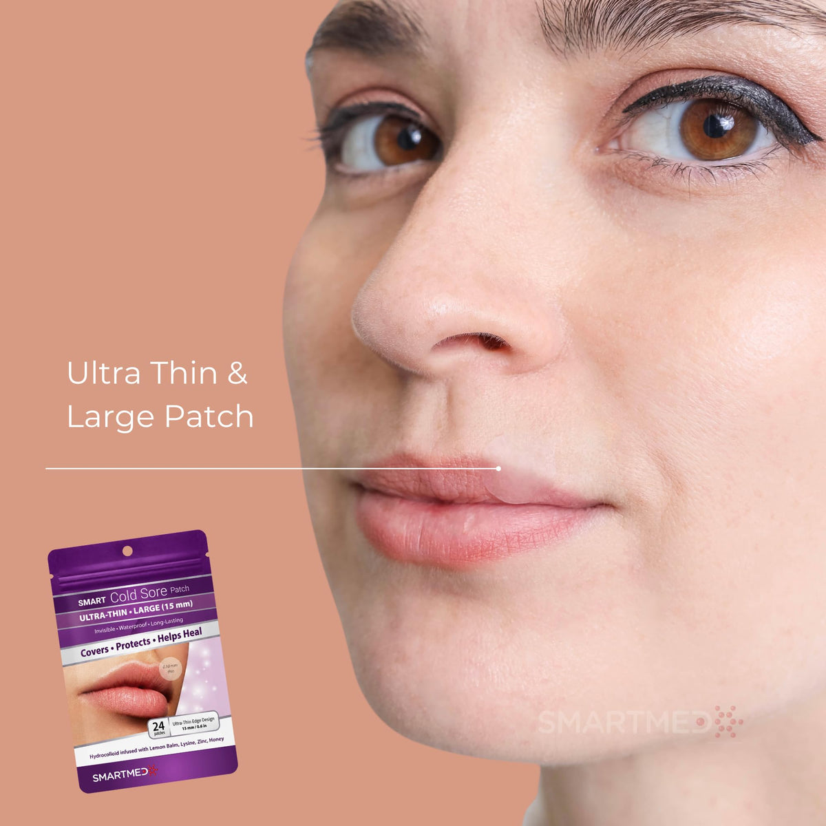15 mm Hydrocolloid Cold Sore Patches with Lysine, Honey, Zinc & Lemon Balm, 24 Count Z378