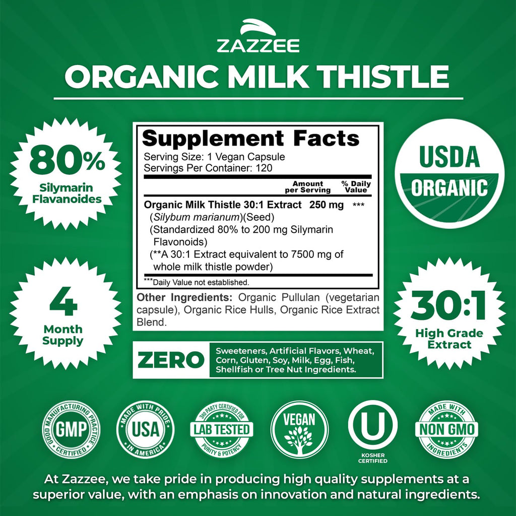 Organic Milk Thistle 30:1 Extract 120 Capsules D505868