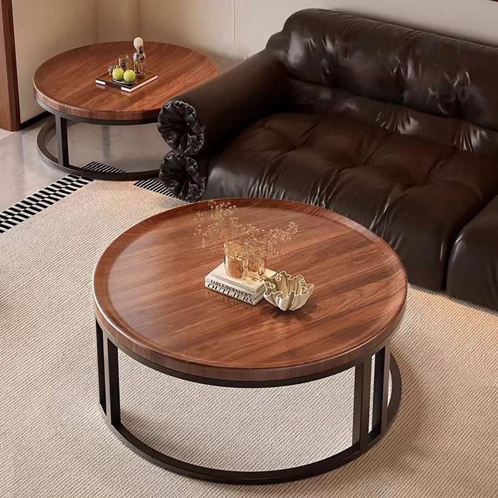 Round Nesting Coffee Tables 2-Piece Set Wood Top Metal Frame O473153