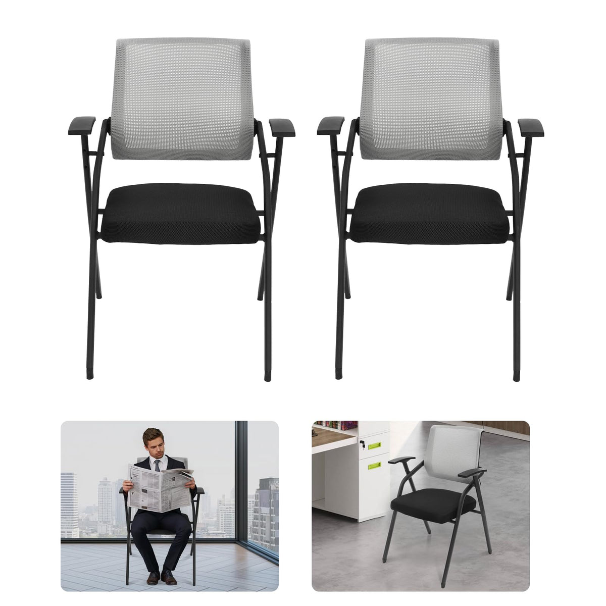 2 Pack Grey Mesh Office Chair with Arms Z44687