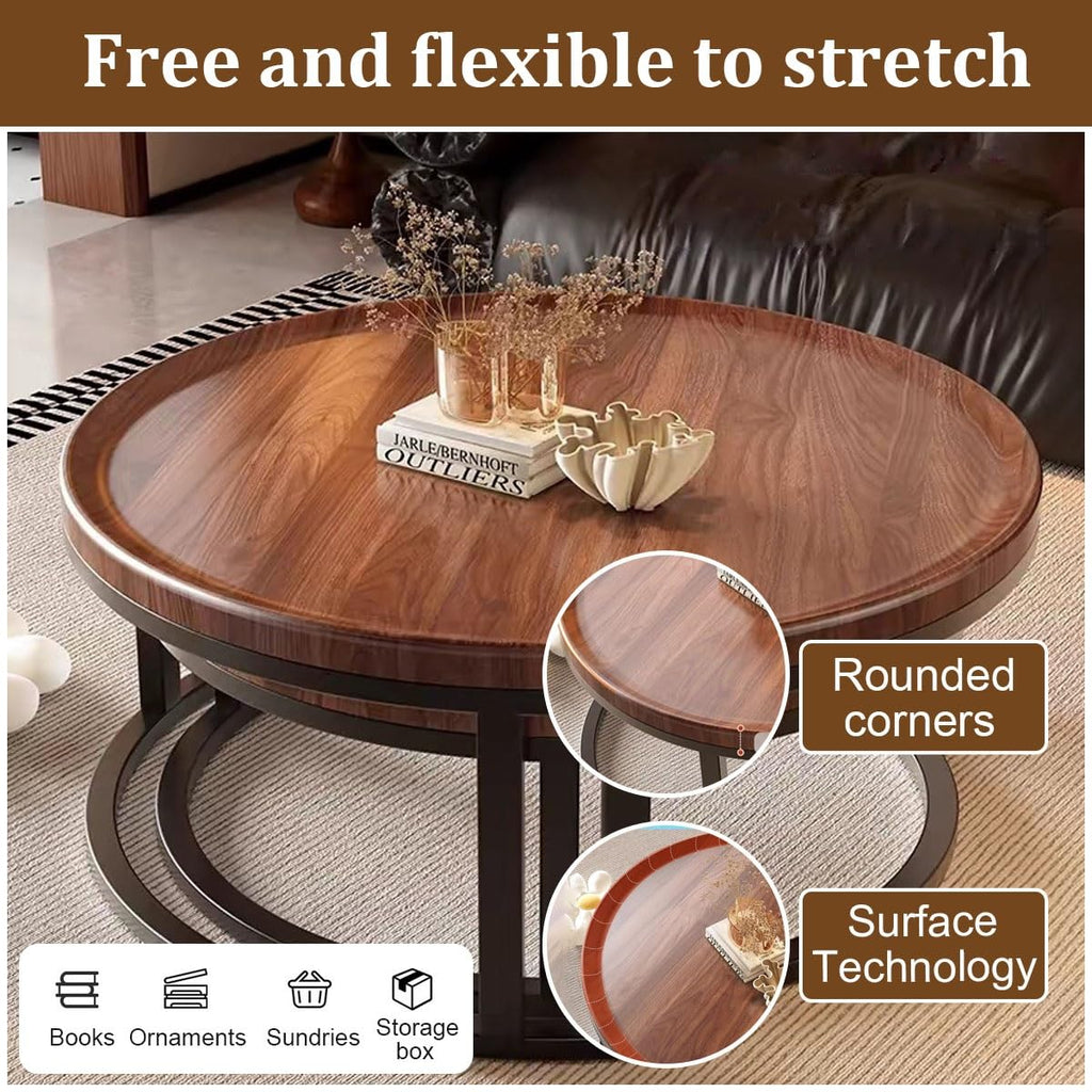 Round Nesting Coffee Tables 2-Piece Set Wood Top Metal Frame O473153