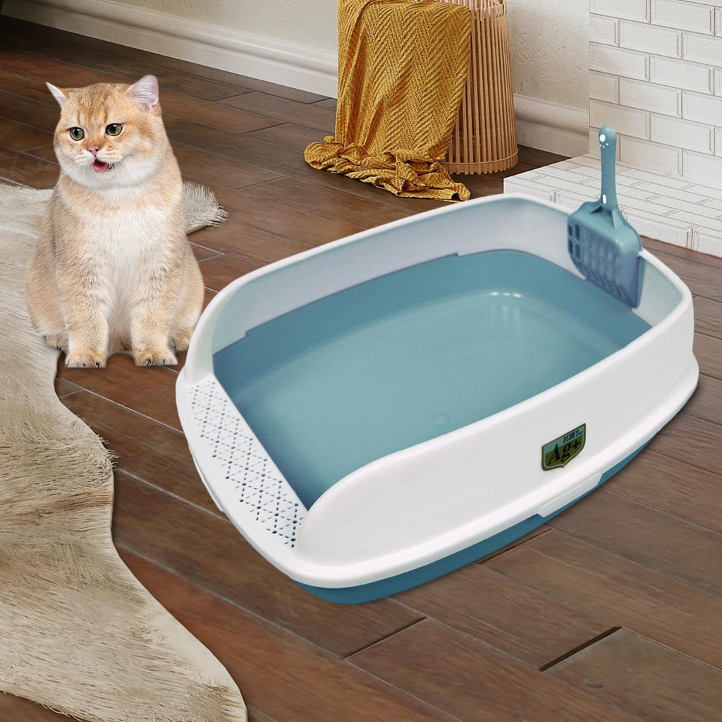 Blue High Sided Cat Litter Box with Scoop H9708