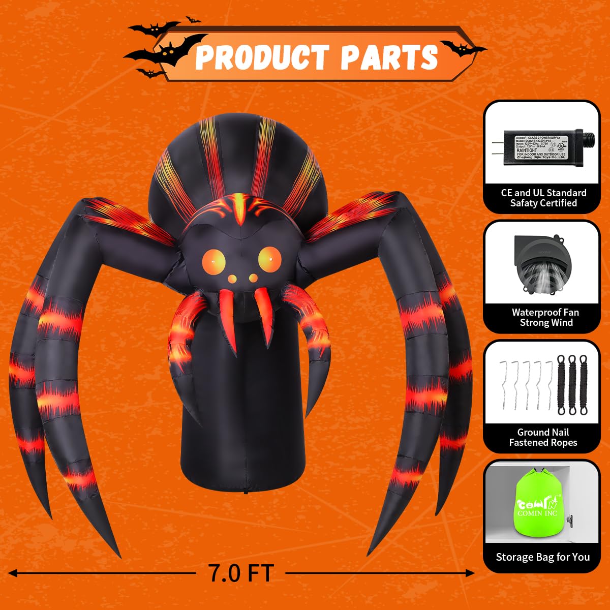 7FT Halloween Inflatables Yard Decor with LEDs N605198