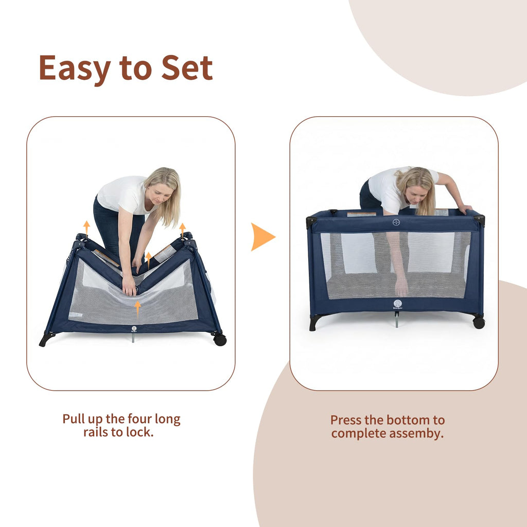 Portable Baby Bassinet with Wheels, Blue H2086