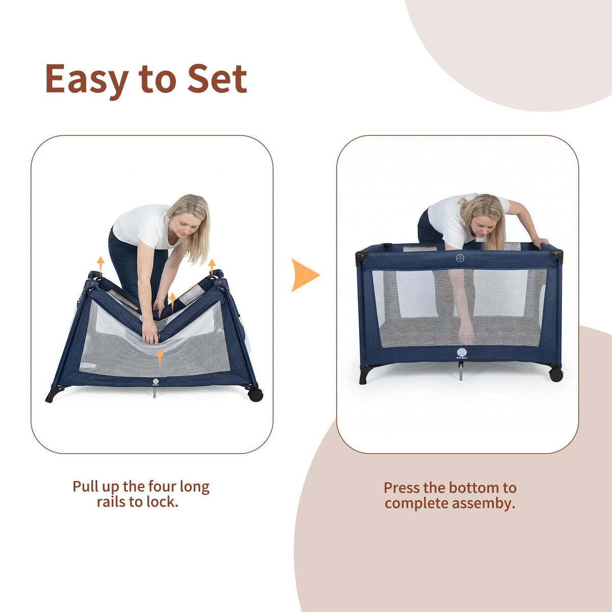 Portable Baby Bassinet with Wheels, Blue H2086