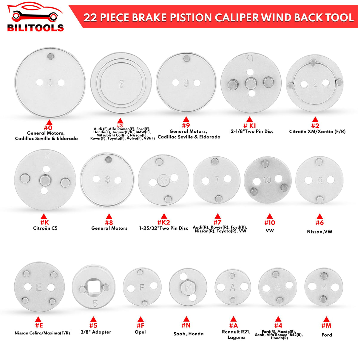 22-Piece Heavy Duty Brake Caliper Compression Tool with 18 Adapters E9402