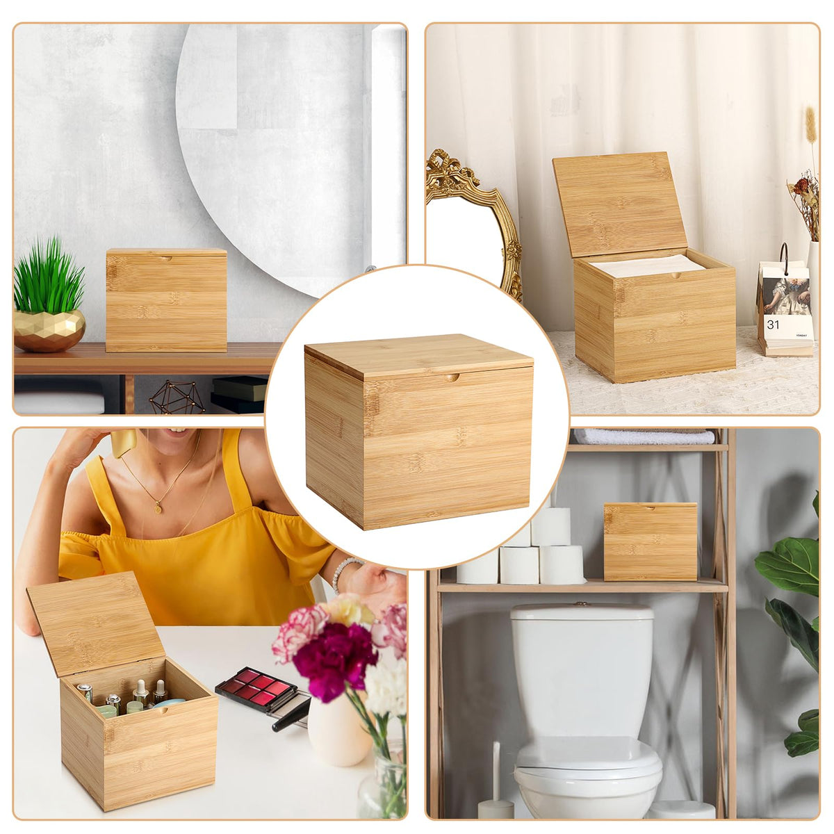 Bamboo Facial Towel Holder with Lid C540
