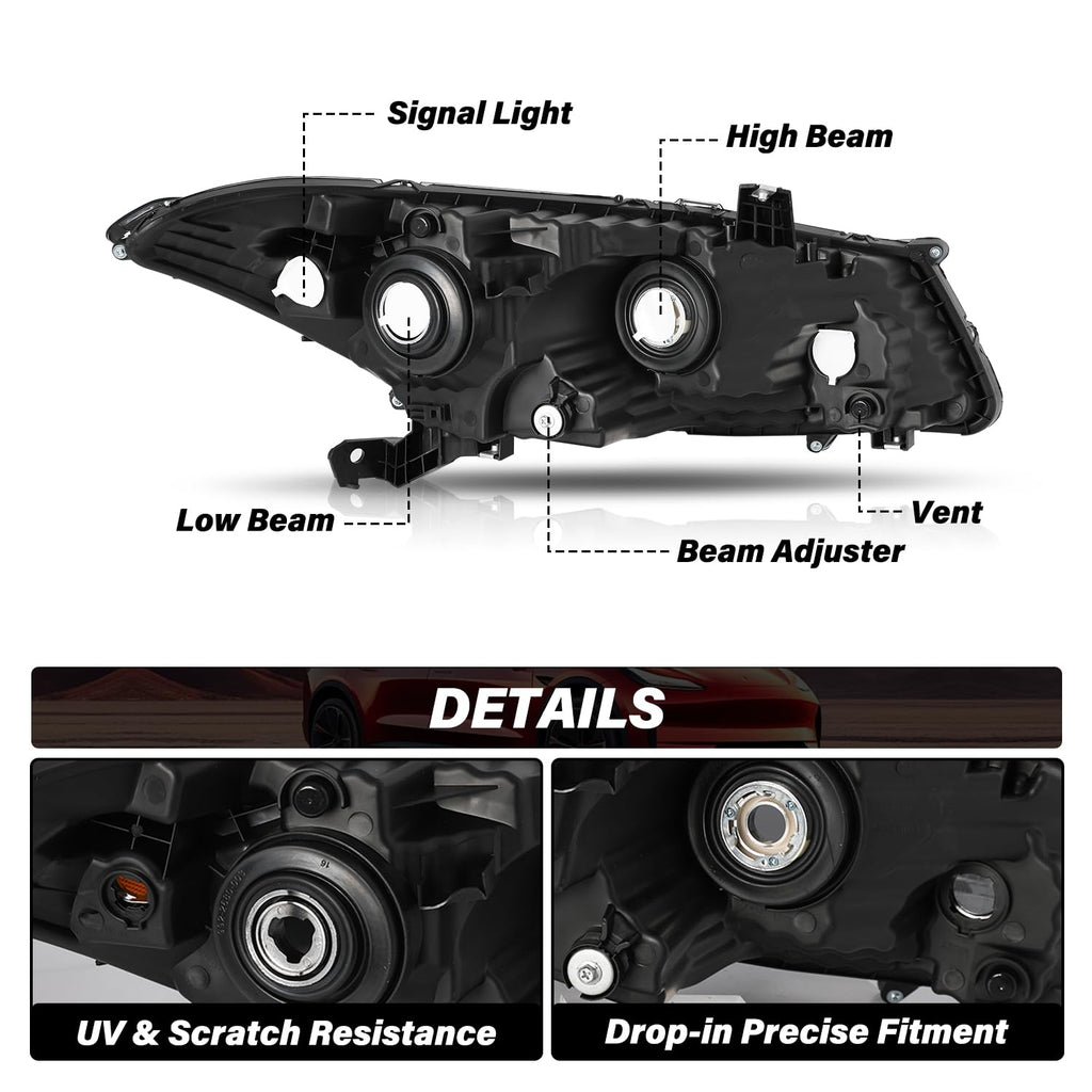 Headlight Assembly Replacement Chrome Housing with Amber Reflector C314