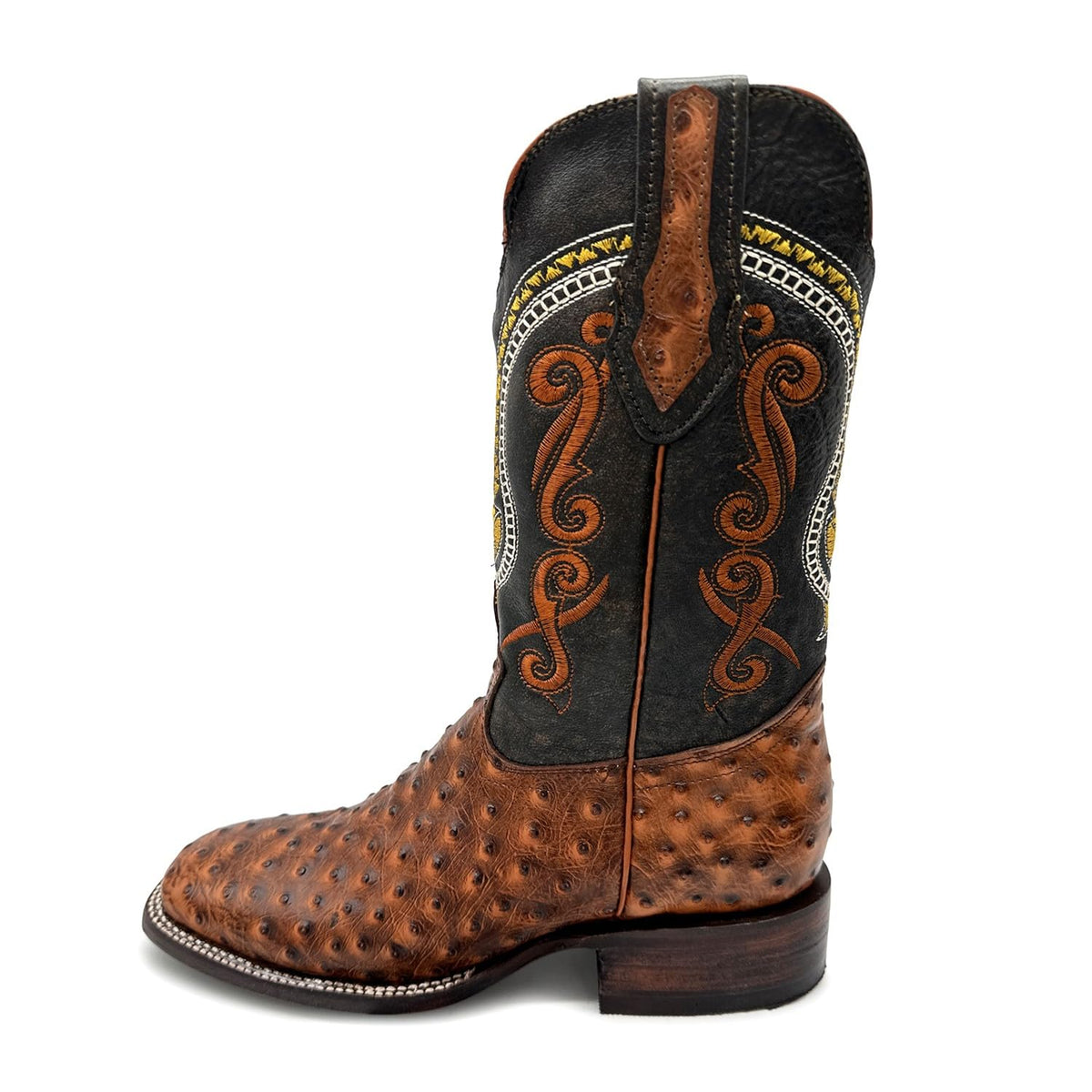 Leather Ostrich Quill Print Square Toe Western Cowboy Boot C135