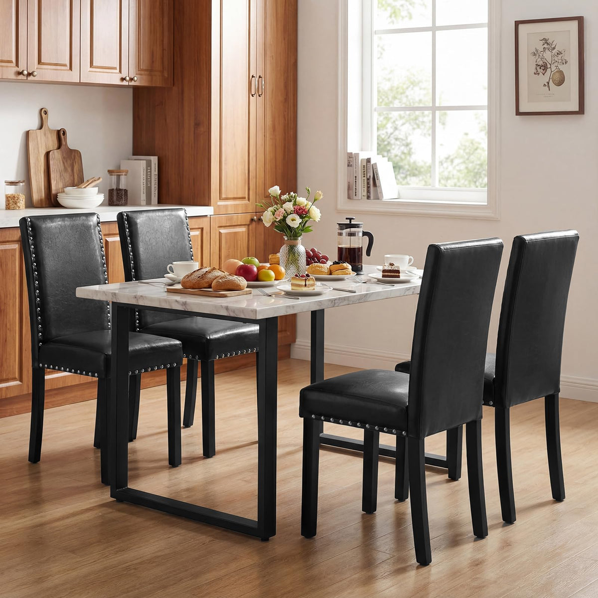 Black Faux Leather Upholstered Dining Chairs Set of 4 C612